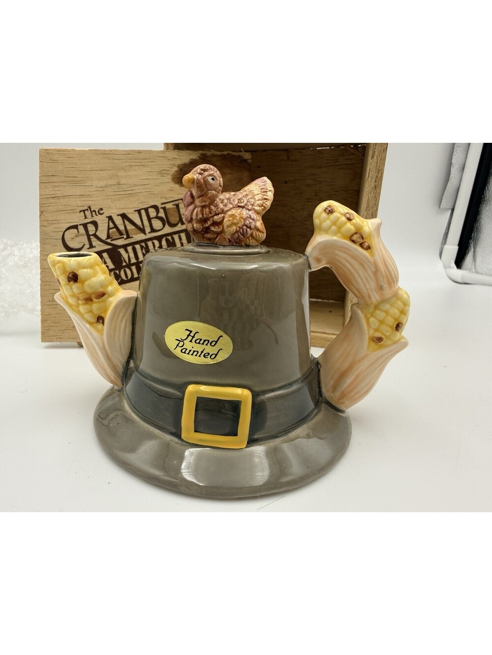 Papel Pilgrim Hat Thanksgiving Mini Teapot We Gather Together 4.5” W Box
